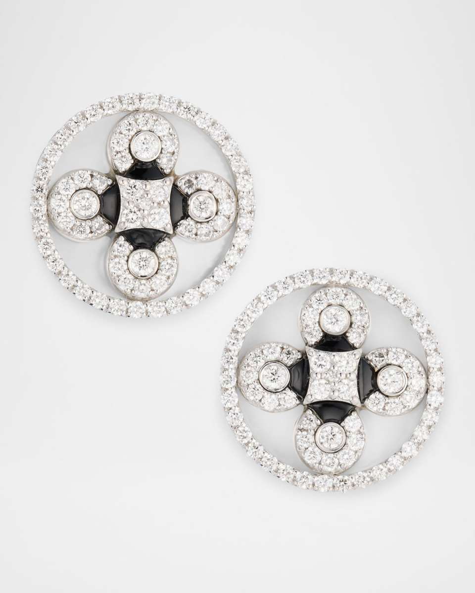 Baia Sommersa Earrings in 18K White Gold with White Diamonds, Onyx and Mother Of Pearl